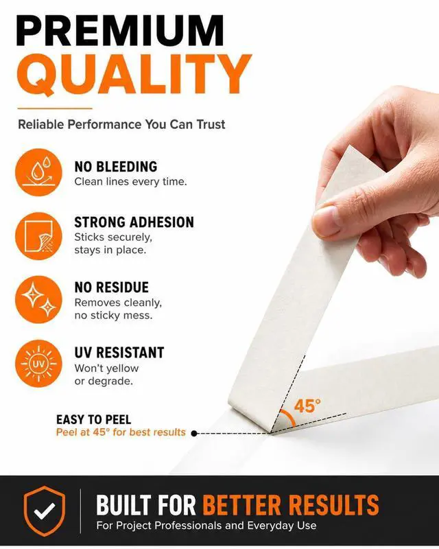 Alt view image 3 of 6 - Masking Tape, 1 Inch x 55 Yards, 2 Rolls (110 Yards Total), White Tape for Painting, Clean Removal Multi-Surface Paper Tape for Walls, Crafts, Labeling, School & Home Use