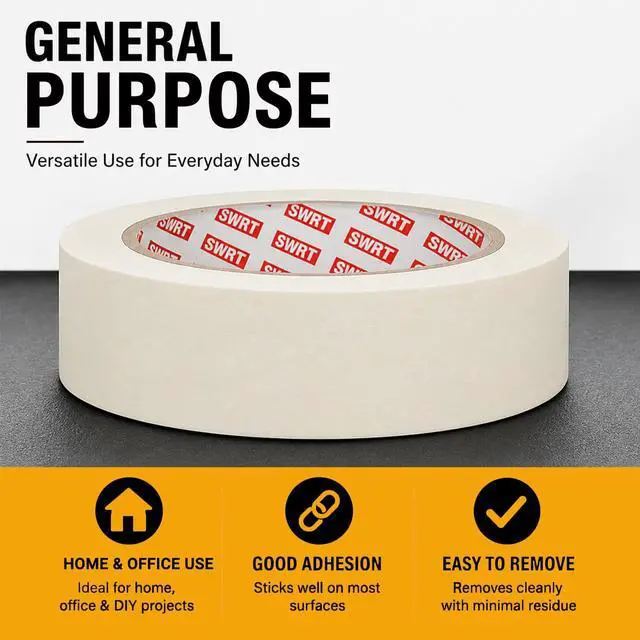 Alt view image 6 of 6 - Masking Tape, 1 Inch x 55 Yards, 2 Rolls (110 Yards Total), White Tape for Painting, Clean Removal Multi-Surface Paper Tape for Walls, Crafts, Labeling, School & Home Use