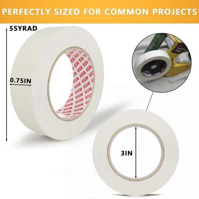 Alt view image 2 of 7 - Masking Tape 0.75 Inch x 55 Yards, 4 Rolls White Tape, General Purpose