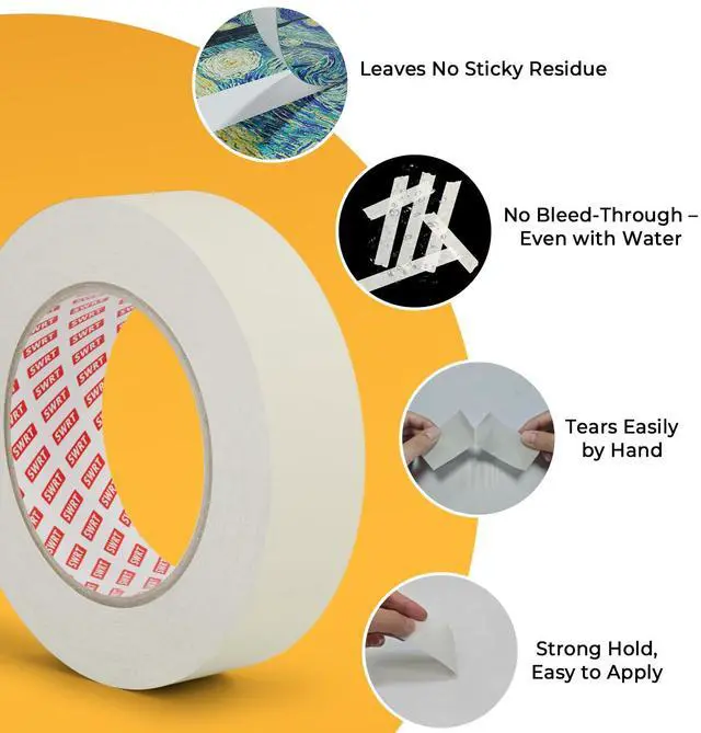 Alt view image 3 of 7 - Masking Tape 0.75 Inch x 55 Yards, 4 Rolls White Tape, General Purpose
