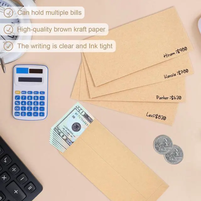 Alt view image 5 of 7 - 120 PCS Money Envelopes for Cash Kraft Paper, 6.5x3.2 Small Cash Envelopes for Self-Adhesive, Money Saving Challenge Coin Envelopes for Coin, Check, Budget, Small Item Organizer
