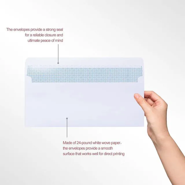 Alt view image 5 of 7 - #10 Letter Size Mailing Envelopes for Business, 500pcs Self Seal Windowless Security Envelopes 4-1/8 x 9-1/2 Inch White 24LB Paper