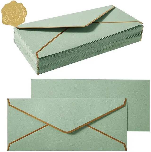 Main image of 50 Pack #10 Business Envelopes, Sage-Green, 4 1/8 x 9 1/2 Inches