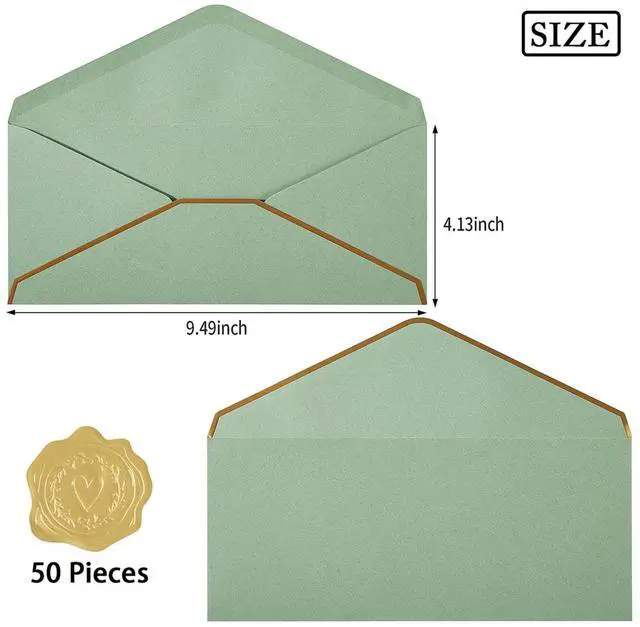 Alt view image 2 of 7 - 50 Pack #10 Business Envelopes, Sage-Green, 4 1/8 x 9 1/2 Inches