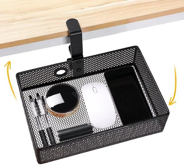 Main image of Mesh Desk Organizer and Clamp-on Swivel Pencil Drawer, Desk Hidden Extra Sturdy C-Clamp Mount System and Easy to Instal, Home Office Art Supply Storage Box (Black)