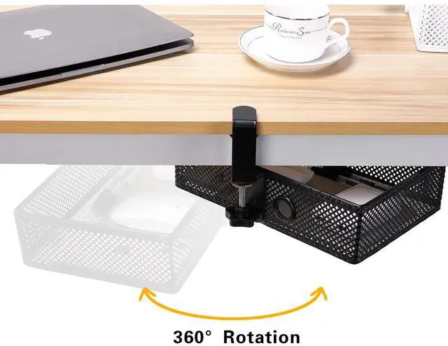 Alt view image 3 of 6 - Mesh Desk Organizer and Clamp-on Swivel Pencil Drawer, Desk Hidden Extra Sturdy C-Clamp Mount System and Easy to Instal, Home Office Art Supply Storage Box (Black)