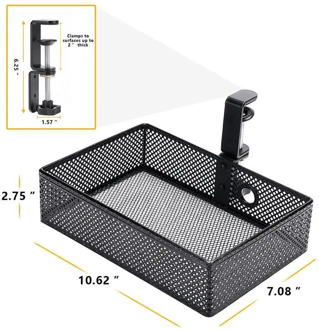 Alt view image 6 of 6 - Mesh Desk Organizer and Clamp-on Swivel Pencil Drawer, Desk Hidden Extra Sturdy C-Clamp Mount System and Easy to Instal, Home Office Art Supply Storage Box (Black)