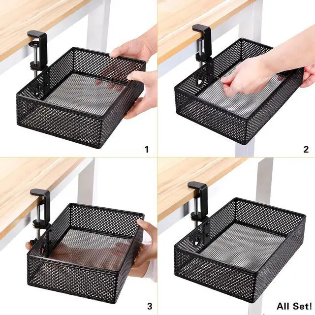 Alt view image 5 of 6 - Mesh Desk Organizer and Clamp-on Swivel Pencil Drawer, Desk Hidden Extra Sturdy C-Clamp Mount System and Easy to Instal, Home Office Art Supply Storage Box (Black)