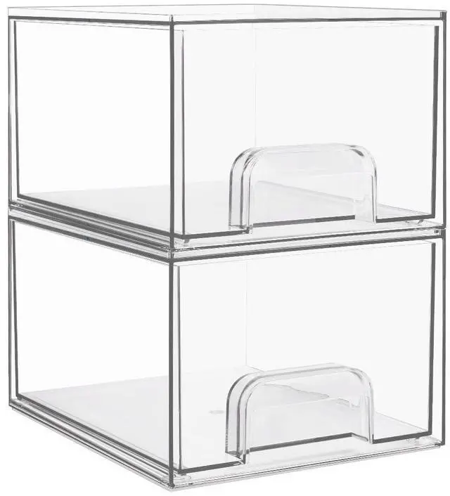 Main image of 2 Pack Small Clear Stackable Storage Drawers,Acrylic Bathroom Makeup Organizer,Plastic Storage Bins for Vanity, Undersink, Kitchen Cabinets, Pantry, Home Organization