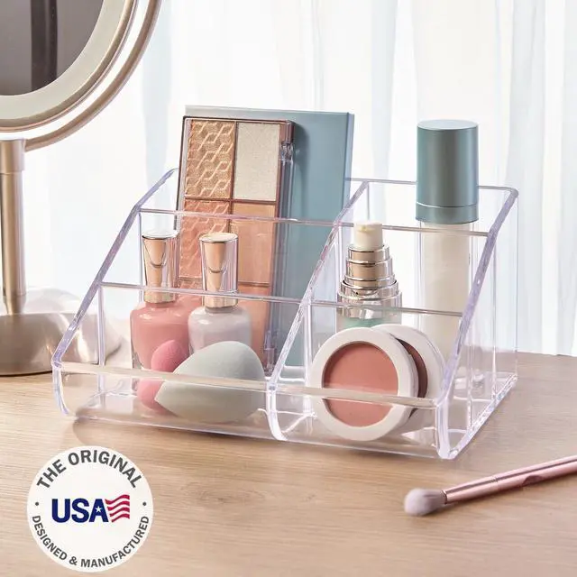 Alt view image 2 of 7 - Clear Plastic Vanity Makeup Organizer | 6-Compartment Holder for Brushes, Eyeshadow Palettes, & Beauty Supplies | Curved Front Design | Made in USA