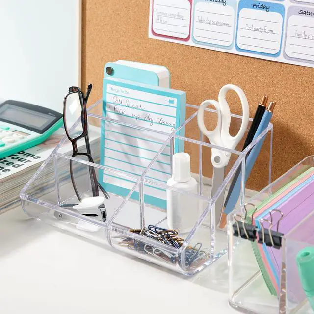 Alt view image 4 of 7 - Clear Plastic Vanity Makeup Organizer | 6-Compartment Holder for Brushes, Eyeshadow Palettes, & Beauty Supplies | Curved Front Design | Made in USA