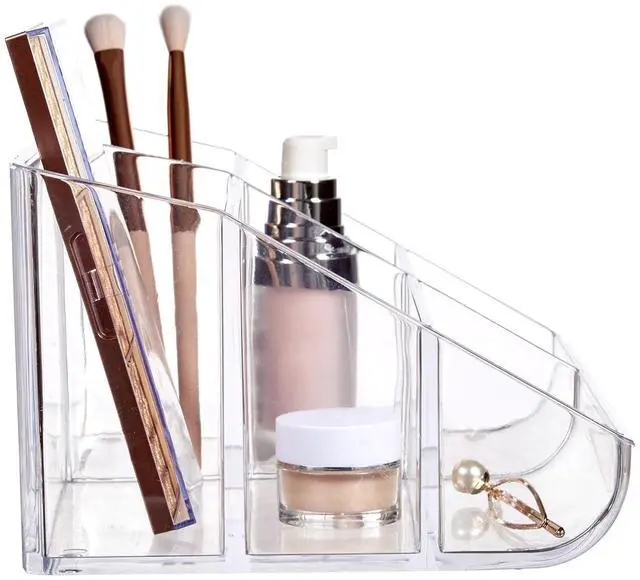 Alt view image 6 of 7 - Clear Plastic Vanity Makeup Organizer | 6-Compartment Holder for Brushes, Eyeshadow Palettes, & Beauty Supplies | Curved Front Design | Made in USA