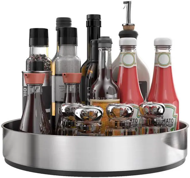 Main image of Pantry Cabinet Lazy Susan Stainless Steel Black Spice Rack Turntable - Decorative Trays Storage Containers Organizer for Kitchen Cabinet, Snacks, Bathroom (10 inches)