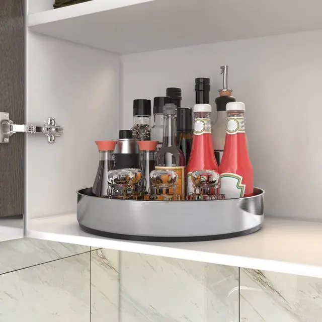 Alt view image 3 of 6 - Pantry Cabinet Lazy Susan Stainless Steel Black Spice Rack Turntable - Decorative Trays Storage Containers Organizer for Kitchen Cabinet, Snacks, Bathroom (10 inches)