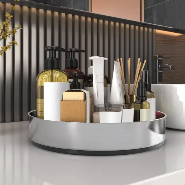 Alt view image 6 of 6 - Pantry Cabinet Lazy Susan Stainless Steel Black Spice Rack Turntable - Decorative Trays Storage Containers Organizer for Kitchen Cabinet, Snacks, Bathroom (10 inches)