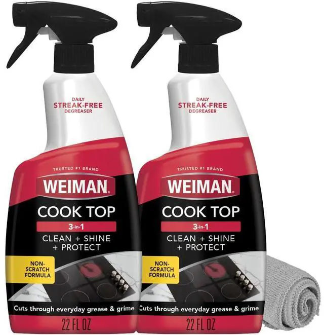 Main image of 2-Pack Cooktop Cleaning Spray & Microfiber Cloth Cooktop & Oven Cleaner for Streak & Residue Free - Non-Abrasive Degreaser Safe for Glass & Ceramic