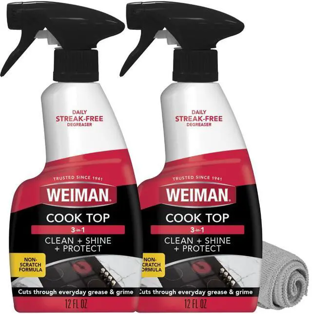 Main image of 2-Pack Cooktop Cleaning Spray & Microfiber Cloth Cooktop & Oven Cleaner for Streak & Residue Free - Non-Abrasive Degreaser Safe for Glass & Ceramic