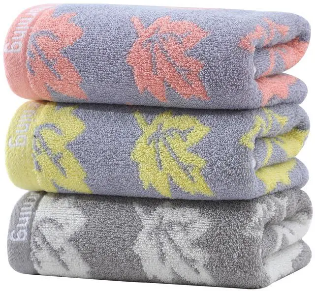 Main image of 3 Pack Decorative Maple Leaf Hand Towels for Bathroom, Cotton Soft Absorbent Towel Set for Face Spa, Gym & Kitchen, 13x29 Inches (Grey Yellow Pink - 3 Pack)