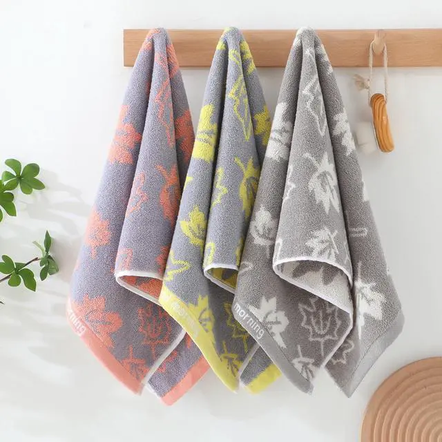 Alt view image 2 of 6 - 3 Pack Decorative Maple Leaf Hand Towels for Bathroom, Cotton Soft Absorbent Towel Set for Face Spa, Gym & Kitchen, 13x29 Inches (Grey Yellow Pink - 3 Pack)