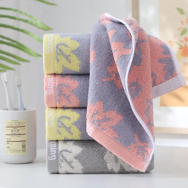 Alt view image 3 of 6 - 3 Pack Decorative Maple Leaf Hand Towels for Bathroom, Cotton Soft Absorbent Towel Set for Face Spa, Gym & Kitchen, 13x29 Inches (Grey Yellow Pink - 3 Pack)