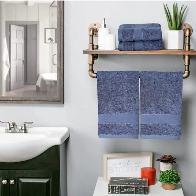 Alt view image 2 of 7 - 2 Pack Hand Towels for Bathroom- (14 x 30 Inch) 100% Cotton Hand Towel, Highly Absorbent and Quick Dry Face Washcloth, Home Soft Premium Towel for Hotel, Bath, Kitchen and Spa, Set of 2 (Blue)
