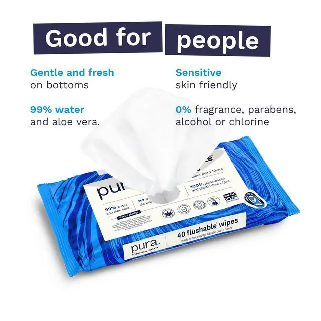 Alt view image 2 of 7 - Adult XL Flushable Unscented Wipes, 1 Pack of 40 Toilet Wipes Adult Wet Wipes, 99% Water & Aloe Vera, Personal Cleansing Wipes, Sensitive Skin