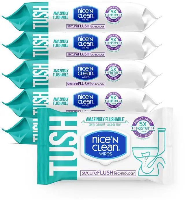 Main image of SecureFLUSH Flushable Wet Wipes (42 Count - 6 Packs) | Moist Toilet Tissue with Moisturizing Aloe & Vitamin E | 0% Alcohol Formula for Sensitive Skin | Butt Wipes for Adults