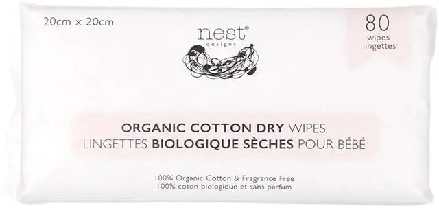 Main image of Organic Cotton Dry Baby Wipes for Sensitive Skin, Chemical-Free, 80 Wipes per Pack