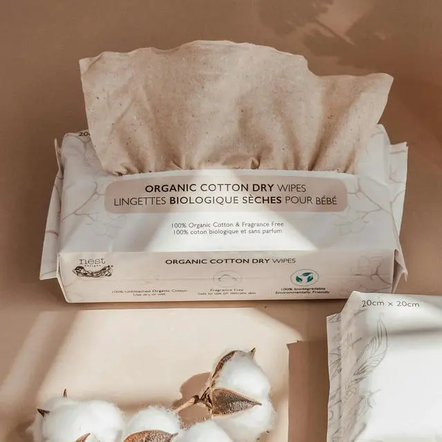 Alt view image 2 of 7 - Organic Cotton Dry Baby Wipes for Sensitive Skin, Chemical-Free, 80 Wipes per Pack
