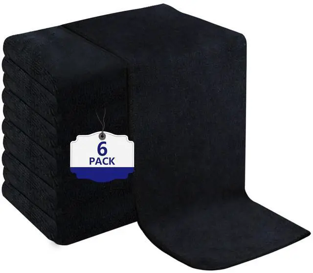 Main image of 6 Pack Black Salon Towels, Super Soft and Absorbent Microfiber Hair Towel for Salon, Bath, Spa, Pool and Home, 27 inch X 16 inch, Black