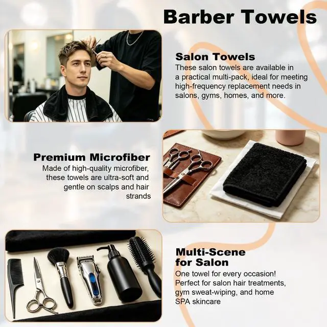 Alt view image 5 of 7 - 6 Pack Black Salon Towels, Super Soft and Absorbent Microfiber Hair Towel for Salon, Bath, Spa, Pool and Home, 27 inch X 16 inch, Black