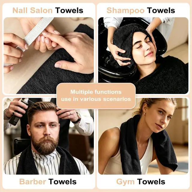 Alt view image 7 of 7 - 6 Pack Black Salon Towels, Super Soft and Absorbent Microfiber Hair Towel for Salon, Bath, Spa, Pool and Home, 27 inch X 16 inch, Black