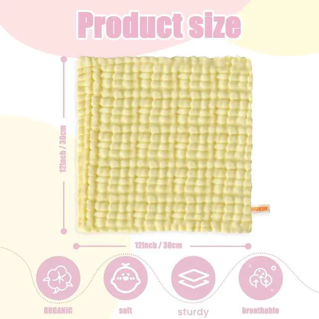 Alt view image 3 of 7 - Baby Washcloths - Natural Cotton Baby Wipes - Soft Newborn Face Towel and Washcloth for Sensitive Skin, Registry as Shower, 5 Pack 12x12 inches