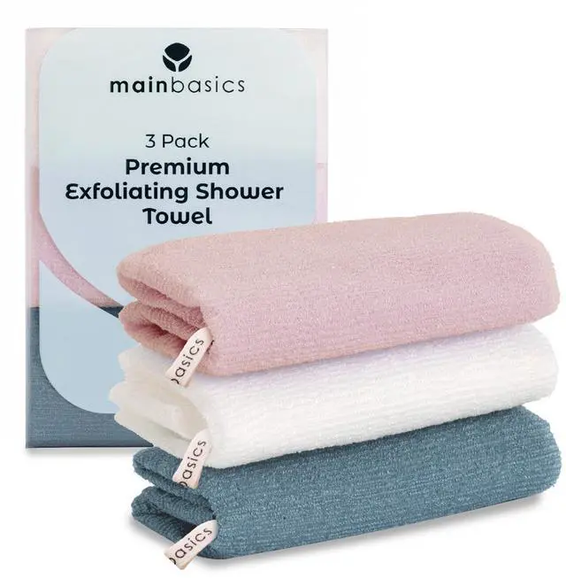 Main image of Extra Exfoliating Shower Towel - Japanese Nylon Bath Towel and Body Washcloth, Quick-Dry, Durable (Set of 3, Airy Blossom)