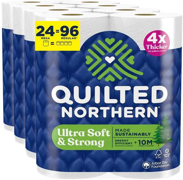 Main image of Ultra Soft & Strong Toilet Paper, 24 Mega Rolls = 96 Regular Rolls, 5X Stronger*, Premium Soft Toilet Tissue