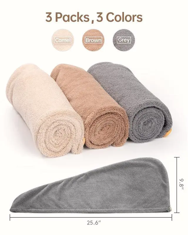 Alt view image 5 of 6 - 3 Pack Hair Drying Towels, Hair Towel with Button, Super Absorbent Microfiber Hair Towel for Curly Hair, Fast Drying Hair Wraps for Women Girls, Microfiber Towel for Hair