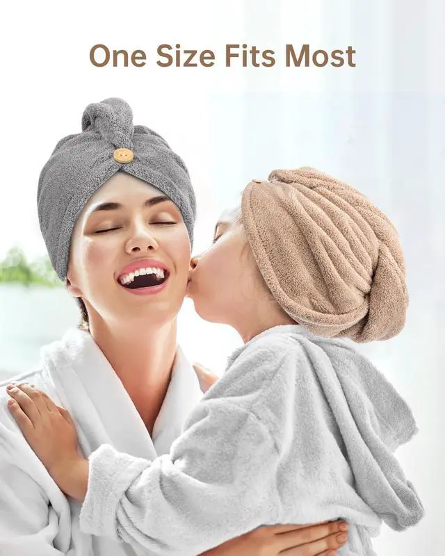 Alt view image 6 of 6 - 3 Pack Hair Drying Towels, Hair Towel with Button, Super Absorbent Microfiber Hair Towel for Curly Hair, Fast Drying Hair Wraps for Women Girls, Microfiber Towel for Hair