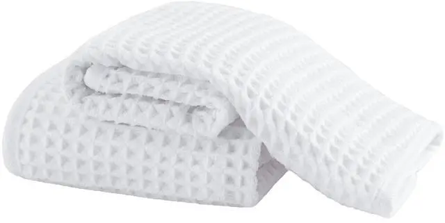 Main image of Waffle Face Towels, 2 Pieces, Soft, Absorbent, Fast Drying, Lint Free 430 GSM (White)