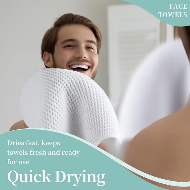 Alt view image 5 of 7 - Waffle Face Towels, 2 Pieces, Soft, Absorbent, Fast Drying, Lint Free 430 GSM (White)