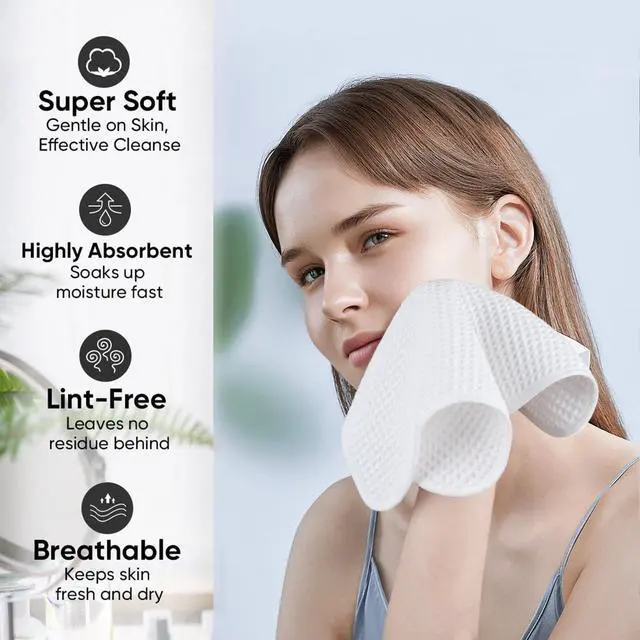 Alt view image 4 of 7 - Waffle Face Towels, 2 Pieces, Soft, Absorbent, Fast Drying, Lint Free 430 GSM (White)