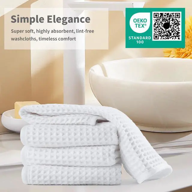 Alt view image 6 of 7 - Waffle Face Towels, 2 Pieces, Soft, Absorbent, Fast Drying, Lint Free 430 GSM (White)