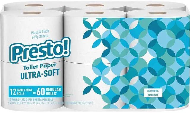 Main image of 2-Ply Ultra-Soft Toilet Paper, 12 Family Mega Rolls = 60 Regular Rolls, Unscented, 313 Sheets Per Roll