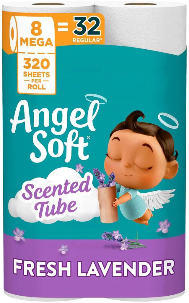 Main image of Toilet Paper with Fresh Lavender Scented Tube, 8 Mega Rolls = 32 Regular Rolls, Soft and Strong Toilet Tissue