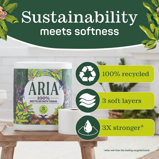 Alt view image 2 of 7 - 100% Recycled Toilet Paper, 6 Rolls, 3-Ply Soft Bath Tissue, Paper Packaging