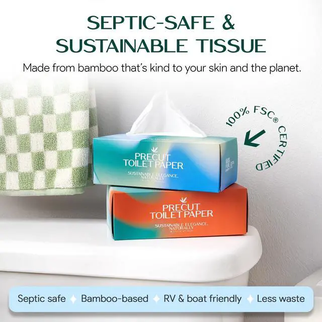 Alt view image 4 of 7 - Pre-Cut Bamboo Toilet Paper 3-Ply, Tissue Boxes Gentle & Sustainable | No Fragrance, No BPA, No PFAS Lint-Free | Septic Safe, Dissolves Fast | 3 Boxes (125 Sheets/Box)