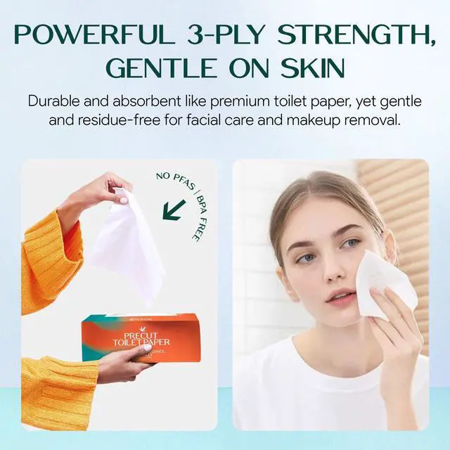 Alt view image 5 of 7 - Pre-Cut Bamboo Toilet Paper 3-Ply, Tissue Boxes Gentle & Sustainable | No Fragrance, No BPA, No PFAS Lint-Free | Septic Safe, Dissolves Fast | 3 Boxes (125 Sheets/Box)