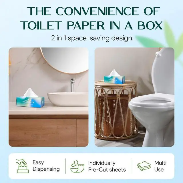 Alt view image 6 of 7 - Pre-Cut Bamboo Toilet Paper 3-Ply, Tissue Boxes Gentle & Sustainable | No Fragrance, No BPA, No PFAS Lint-Free | Septic Safe, Dissolves Fast | 3 Boxes (125 Sheets/Box)