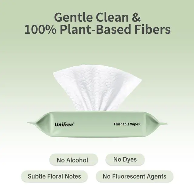 Alt view image 3 of 6 - Compact Flushable Wipes, XL On-The-Go Pocket Wipes for Sensitive Skin, Unscented, Travel, Biodegradable, 8 Pack 56 Wipes