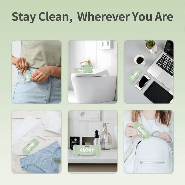 Alt view image 2 of 6 - Compact Flushable Wipes, XL On-The-Go Pocket Wipes for Sensitive Skin, Unscented, Travel, Biodegradable, 8 Pack 56 Wipes