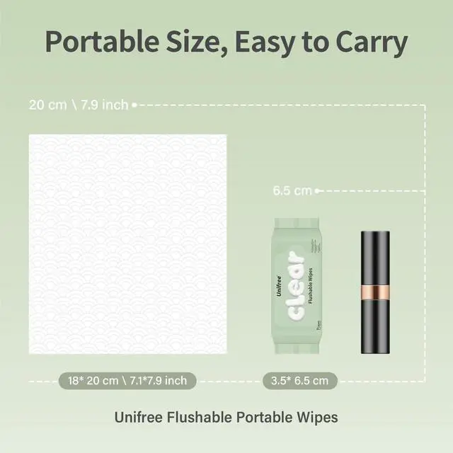 Alt view image 4 of 6 - Compact Flushable Wipes, XL On-The-Go Pocket Wipes for Sensitive Skin, Unscented, Travel, Biodegradable, 8 Pack 56 Wipes
